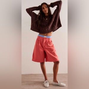 Free People pleated trouser shorts wide-leg 
NWOT bermudas cotton linen boho